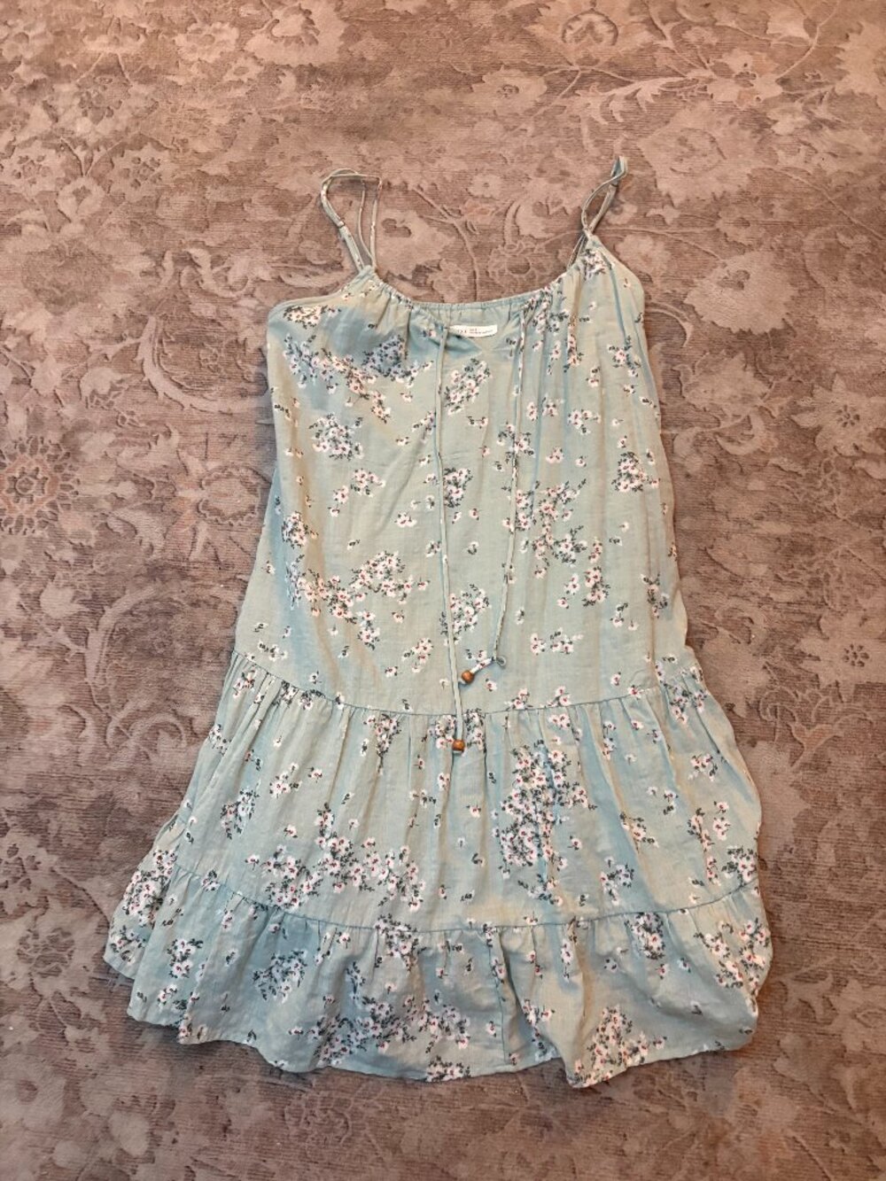 Be Cool Sage Blue Floral Tiered Cami Dress Size S